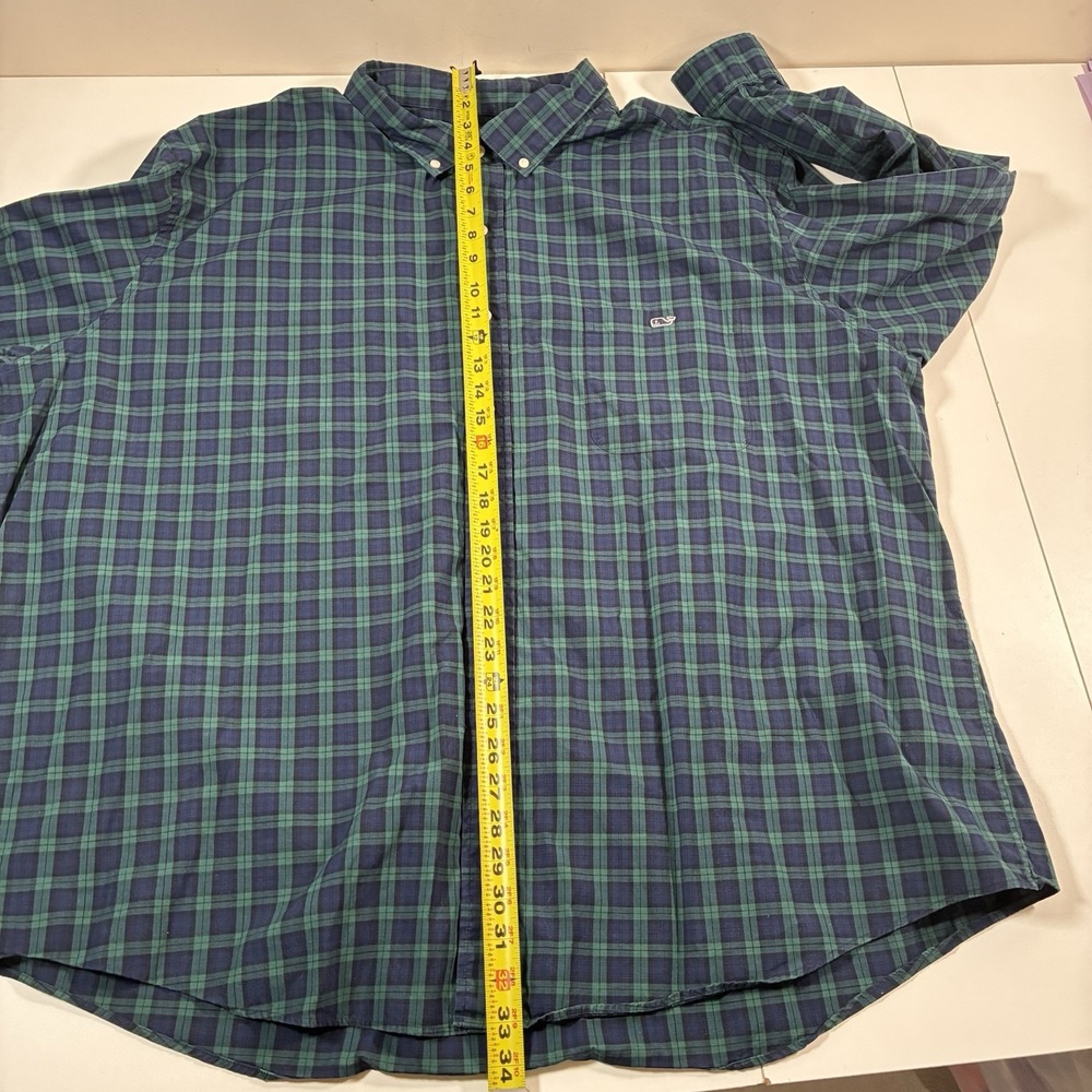 Vineyard Vines Shirt 4XB Blue Green Tartan Plaid Classic Fit Button Down Stretch - Picture 5 of 6